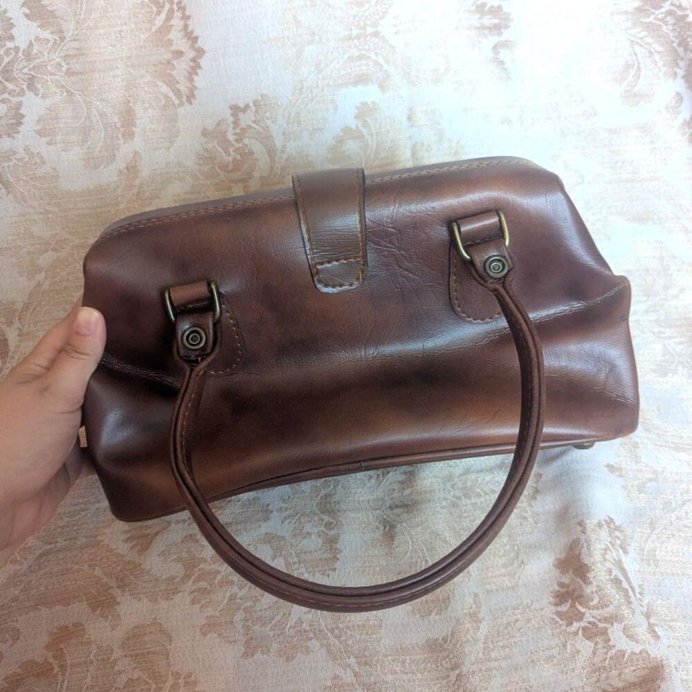 Vintage 70s 80s Leather Patchwork Animal Print Satchel Bag - Picture 5 of 11